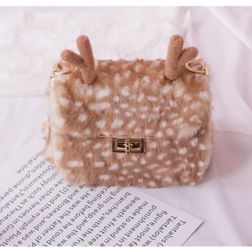 Angelatracy 2019 New Arrival Deer Gold Wool Felt Fur Chain Animal Plaid Rivet Girl Women Crossbody Shoulder Handbag Bags Flap