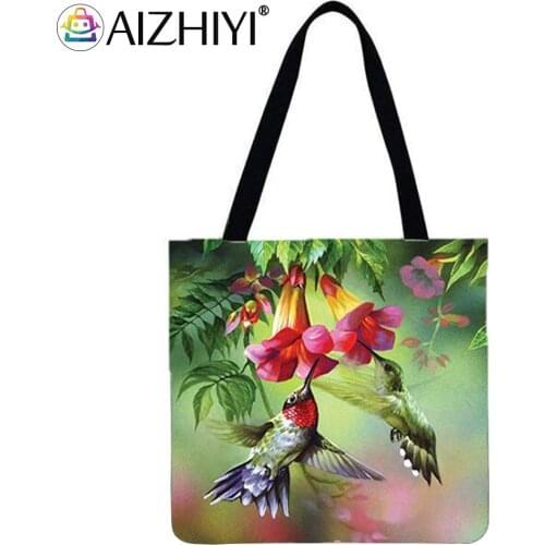 Flowers and birds Printed Shoulder Shopping Bag Casual Ladies Large Capacity Tote Handbags