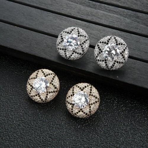 Luxury Round Star Stud Earrings For Women Wedding Cubic Zirconia Dubai Bridal Earring Jewelry Accessories E9498