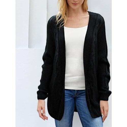 Women Cardigan Long Sleeve Solid Color Comfortable Soft Hemp Pattern Batwing Sleeve Warm Ladies Sweater Coat Autumn Winter