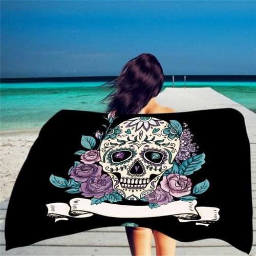 Skeleton Printed Microfiber Wearable Women Rectangle Absorbent Bath Beach Towel Sunscreen Sexy Sling White Soft Beach Cover