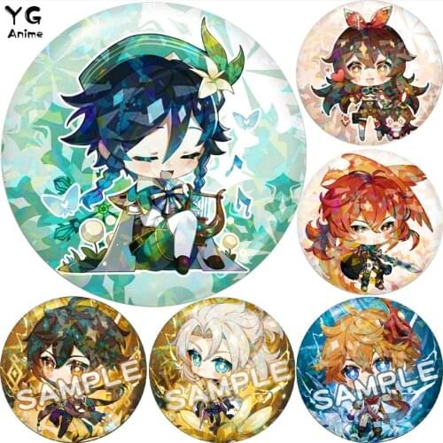 Anime Genshin Impact Badge Venti Hutao Zhongli Diluc Xiao Man Badge Decorations for Women Accessories Cute Bag Pendant Gifts
