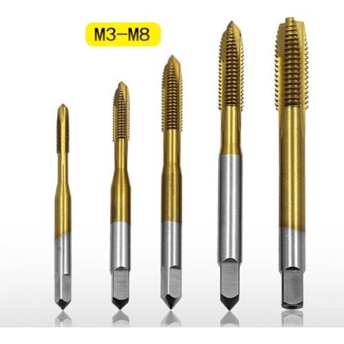1Pcs/5Pcs Titanium Coated Thread Tap Drill Metric Hss Spiral Fluted Machine Screw Tap M3 M4 M5 M6 M8 Spiral Pointed Taps