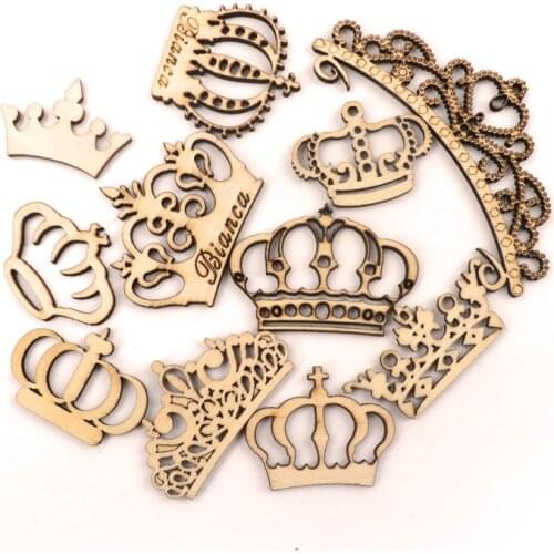 10Pcs Crown natural Wooden Scrapbooking Craft for Embellishments Handmade Diy handicraft Decor 35-80mm