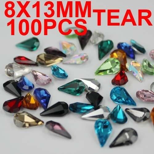 100pcs 8X13mm Crystal Tear Shape Beads 16 Colors Glass Stones Perfect For Nail Art Phone Case Decoration
