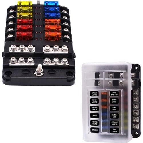 12V 32V Plastic Cover Fuse Box Holder M5 Stud With LED Indicator Light universal For cars, SUV, RV, buses, yachts