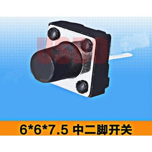 2 Pins In The Middle Tactile Hand Push Button Switch Feather Touch Thin Tact Switch Copper Black 6*6*7.5mm