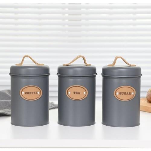 3pcs/set Gray Home Kitchen Storage Box for Coffee Sugar Tea Holder Metal Container Bucket Can for Candy Food Coffee Bean Jars