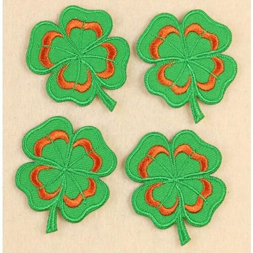 5PCS New Four Leaf Clover Clothes Applique Embroidery Patches for Clothing Iron on Fabric Lucky Badge DIY Repair Clothes Patches