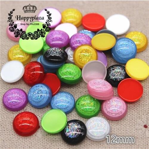 50pcs 12mm Mix Colors New Resin Glitter Round Flatback Cabochon DIY Handmade Button /Jewelry Accessories