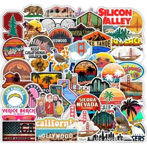 TD ZW 50Pcs California, U.S. Stickers For Suitcase Skateboard Laptop Luggage Fridge Phone Car Styling DIY Decal Pegatinas