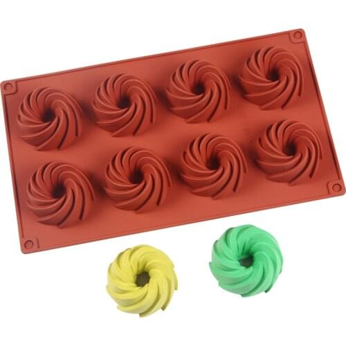 8-Cavity Silicone Cake Molds for Baking Dessert Mousse New Decorating Moulds 3D DIY Spiral Shape Chocolate Bakeware Tool