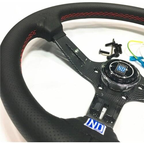 Car Deep Dish Corn Flat Steering Wheel 350mm 14 Inch Leather Racing Steering Wheel