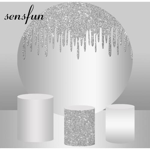 Glitter Silver Round Backdrop Plinth Cover Kids Birthday Party Photocall Photobooth Bokeh Shiny Wedding Circle Background Custom