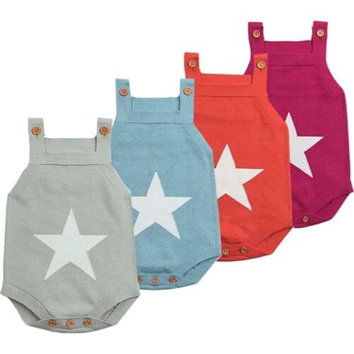 Star Crochet Body Newborns Boys Bodysuits Sleeveless Overalls Twins Baby Clothes Strap Kids Girls bodysuit Autumn Knit Toddler