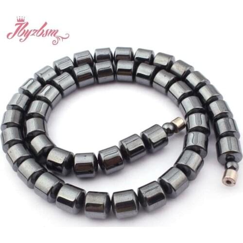 10mm Black Drum (No Magnetic) Hematite Natural Stone Beads For Lady Woman Tribal Fashion Jewellery Necklace 17.5" Free Shipping