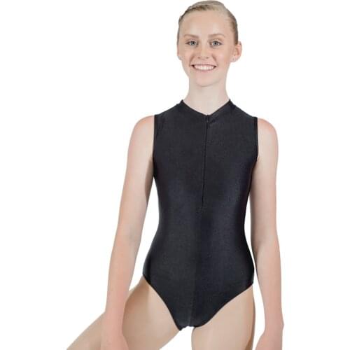 Black Shiny Nylon/Lycra Black Lace Back Tank Ballet Leotard Dance Costume Girls Dancewear Ladies Dance Bodysuit