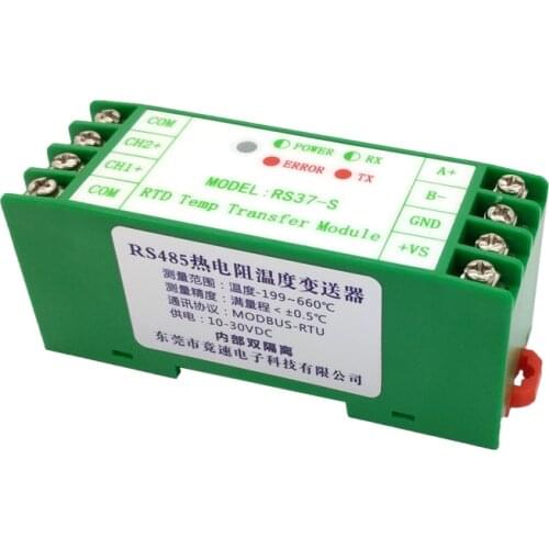 RS37-S 2-channel Thermal Resistance PT100 Transmitter Temperature Acquisition Module RS485 Communication Photoelectric Isolation