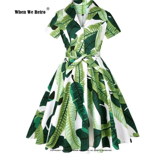 Short Sleeve Cotton Summer Dress Robe Femme SD0002 Green S-4XL Plus Size Floral 50s 60s Vintage Rockabilly Women Dress