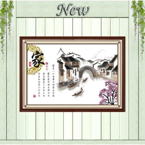 Homesick family scenery decor painting counted print on canvas DMC 14CT 11CT Chinese Cross Stitch Needlework Sets Embroider kits