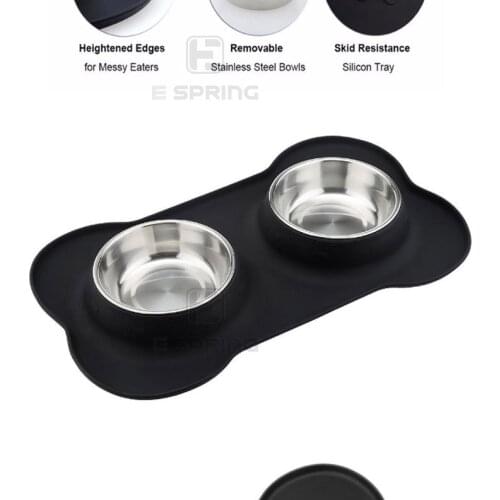 Double Dog Bowl With Silicone Mat Tableware Food Feeder Durable Drinking Water Puppy For Cats Supplies Pet Feeding Bowl