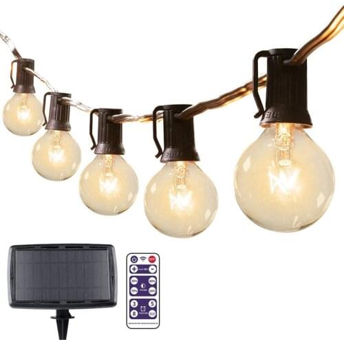 Solar G40 Bulb String Lights Outdoor Garden Fence Patio Lights with 25 LED Weatherproof Hanging Lights With Remote For Bistro