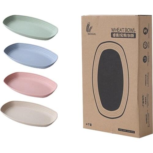 Golandtar 4pcs Set Dinner Plates Unbreakable Tableware Food Plate Dish Saucer Healthy Wheat Straw Dinnerware Dishes Set
