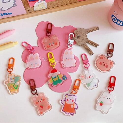Kawaii Cartoon Bear Pendant INS Girl School Bag Jewelry Pendant Keyring For Women Double-sided Keychain Ornamen