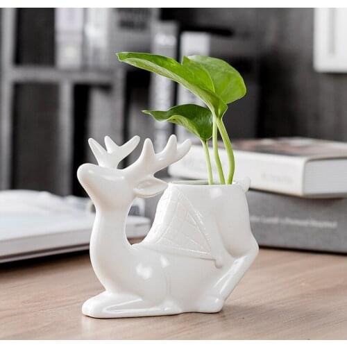 Ceramic Animal Flower Pot Vase Home Decor Desk Planter Pot Cute Deer Tabletop Cartoon Flowervase Dropshipping
