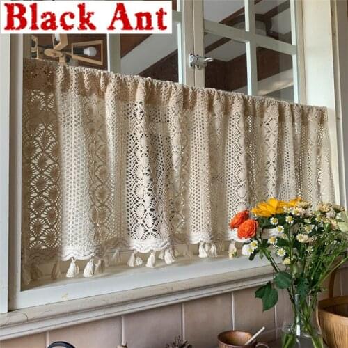 Retro Crochet Short Curtain With Tassel Bedroom Half Sheer Curtain Bay Window Kitchen Hollow Out Window Blinds Drape DL-JD960#20
