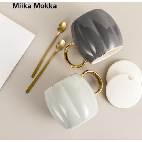 Nordic Style Creative Pumpkin Coffee Mug Ceramic Mug with Lid and Spoon Milk Cup Breakfast Oatmeal Yogurt Mug Halloween Gift