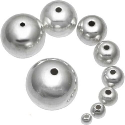 Round Shape Silver Color Multi Size 2-14mm Loose Spacer Beads Jewelry DIY Bracelet Necklace Anklet Making Accessories Material