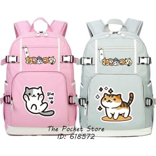 Kawaii Women Backpack Neko Atsume Cute Back Pack Canvas Pink School Bags for Girls Large Laptop Backpack Travel Bagpack