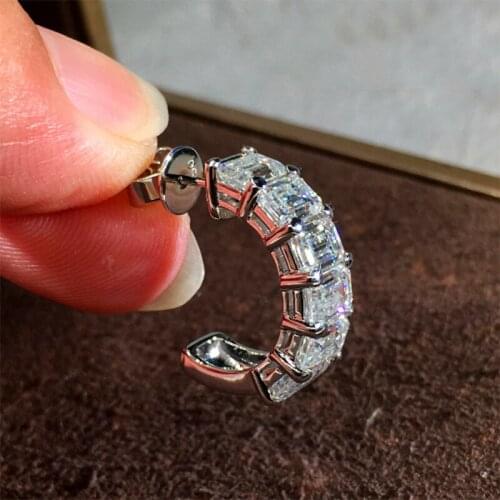 Fashion Rectangle Diamond Earrings for Women Half Circle Zircon Stud Earrings Silver Ear Buckle Piercing Ear Clip Jewelry Gift