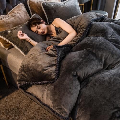 Fashion quilts with plush quilt core thicker comforter winter blanket warm spring autumn quilt cover detachable washable bedding