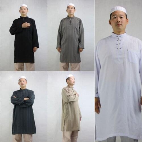 Men Jubba Thobe Arabic Muslim Dubai Kaftan Islamic Clothing Fashion Casual Blouse White Prayer Shirt Robes Abaya Dress Gown