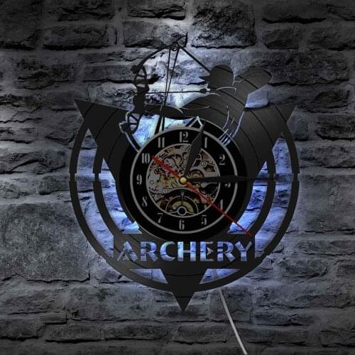 Bow Archery LED Wall Clock Arrows In The Hands Of Warriors Archery Vinyl Record Wall Clock for Archer Gift Hunter Decorations