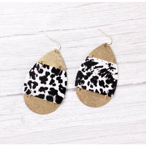 ZWPON 2019 New Gold Leopard Leather Teardrop Earrings for Women Trendy Summer Large Earrings Jewelry Accessories Wholesale