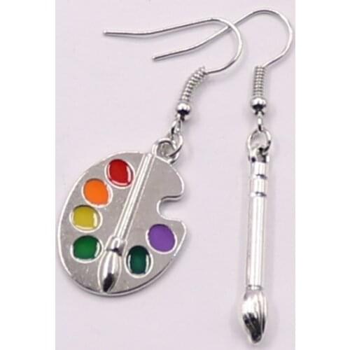 New Palette Earrings Asymmetric earrings Silver Earrings Artist brush Earrings Wonderful Silver Bright Artist Palette Earrings