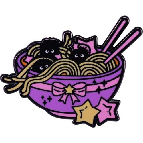 PF048 Dongmanli Anime Ramen Soot Sprite Hard Enamel Pins Brooches Women Men Backpack Bags Badge Lapel Jewelry Kids Friends Gifts