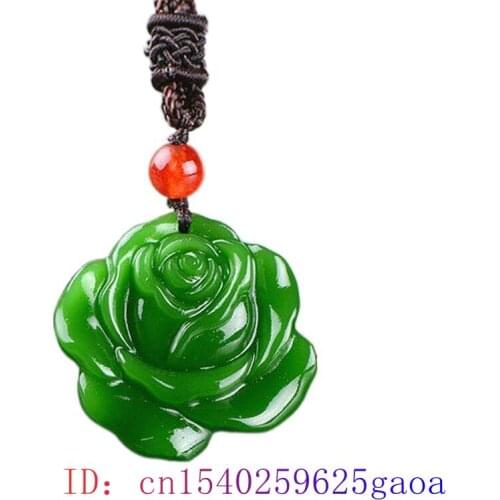 Green Jade Rose Pendant Necklace Amulet Fashion Women Charm for Men Flower Gifts Jewelry Natural Carved Chinese Jadeite