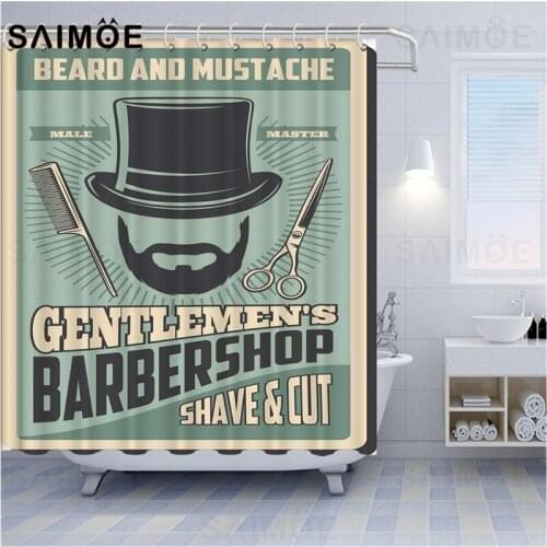Retro Barber Beard Sign Shower Curtain Hipster Barbershop Shaves And Haircuts Classic Bathroom Bath Curtains Waterproof Fabric