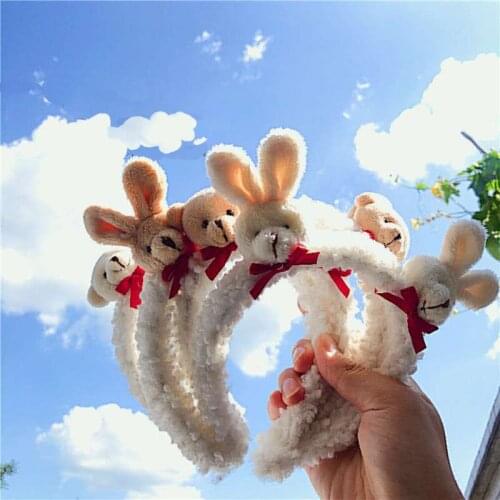 HeadBand Cute Bear Cartoon Rabbit Lamb Scrunchies for Girls Bow White Plush Animals 2020 Trend Hair Accessories Fashion Gifts
