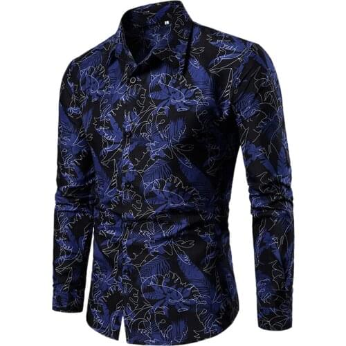 Men luxury shirt Retro Autumn Long sleeve Blouses thin Social Business Blouses Japanese Printed Cardigan Casual Lapels Chemise