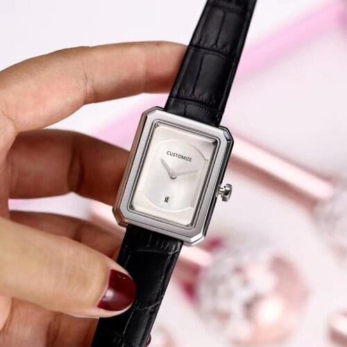 Luxury Brand Genuine Leather Watch Rectangle Quartz watch Clock Women BoyFriend Watches real cow leather boy friend accessories