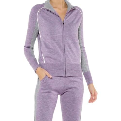 Luxury 2 pieces 45% cashmere + 30% wool suits female striped high collar warm mink cashmere Knit tops + wool pant sets F2159