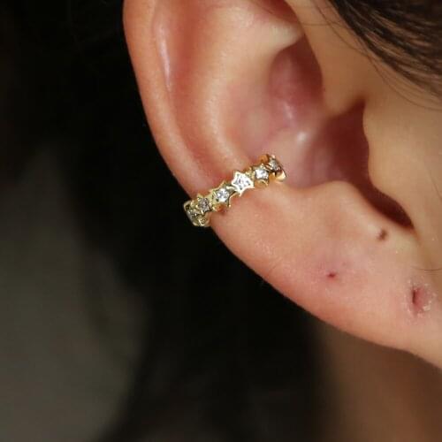 Christmas gift no piercing star cuff earring AAA white bling cz lovely cute girl gift stacking multi piece cz star band ear cuff