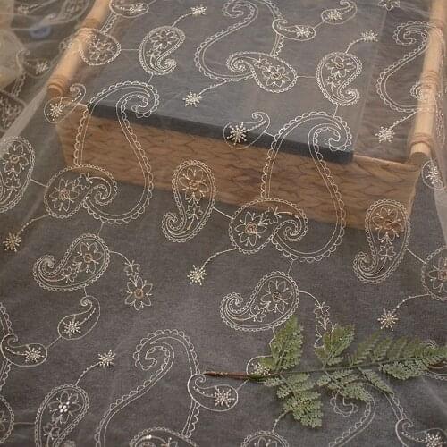 European style light luxury bead tube sequin mesh embroidery lace fabric DIY clothing dress home textile fabric