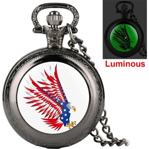 Luminous Eagle Display Quartz Pocket Watch Vintage Souvenir Pendant Necklace Watches Men Women Cool Pocket Clock Gifts reloj
