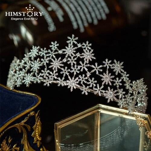 HIMSTORY Paved Full Cubic Zircon Tiara Crown Snowflake Designs CZ Coroa Bridal Wedding Hair Accessories Jewelry